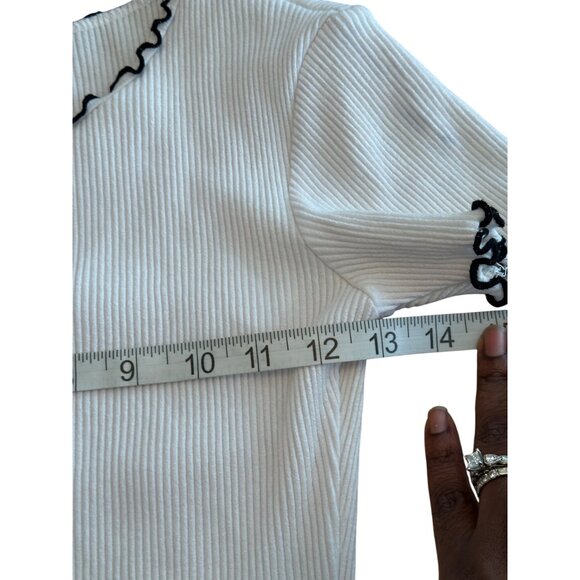 Zara White Ribbed Knit Short Sleeve Mini Dress With Black Ruffled Edges S READ - Picture 6 of 8